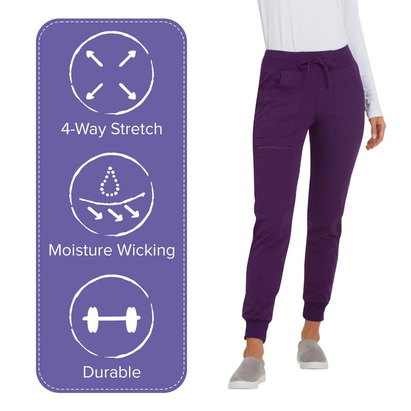 HeartSoul Women's Medical Scrub Jogger Pants Contemporary fit Drawstring Waistband Jogger with 5 Pockets - HS030, XS, Eggplant - Image 3